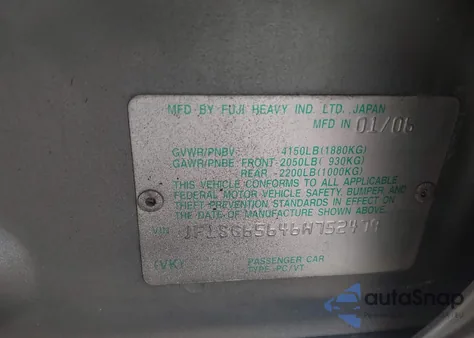 2006 Subaru Forester 2.5X из США, поврежденный, VIN JF1SG65646H752479